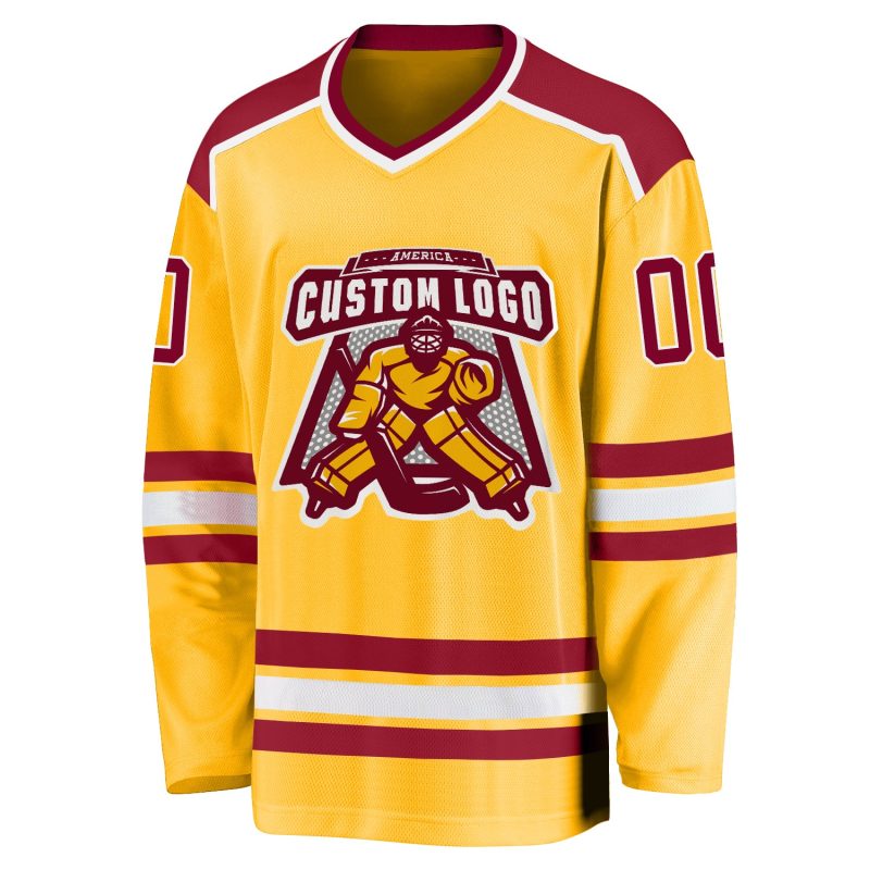 Custom Gold Maroon White Hockey Jersey for Men and Women - Personalize Your Team Spirit Jersey Custom Gold Maroon-White Hockey