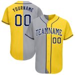 Custom Gold Navy Gray White Split Authentic Fashion Baseball Jersey Custom Gold Navy Gray-White Authentic Split Fashion Baseball