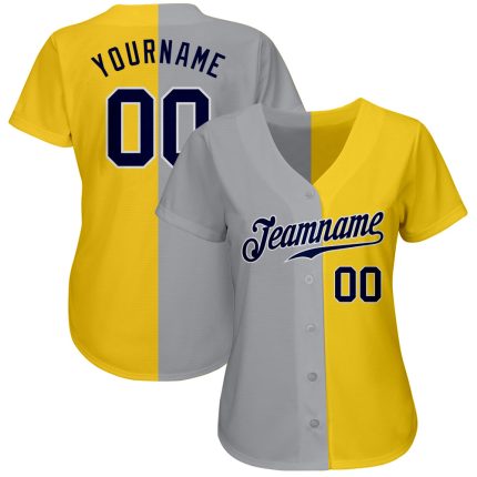 Gold Navy Gray-White Custom Authentic Baseball Jersey, Fashion Style 8621 Custom Gold Navy Gray-White Authentic Split Fashion