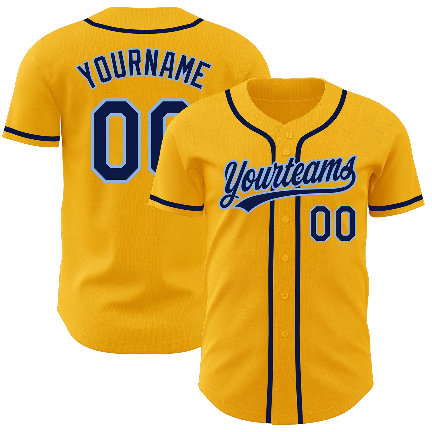 Personalized Gold Navy Light Blue Baseball Jersey - Authentic Custom Design Custom Gold Navy-Light Blue Authentic Baseball