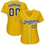 Gold Navy Pinstripe Light Blue Authentic Custom Baseball Jersey Custom Gold Navy Pinstripe Navy-Light Blue Authentic Baseball