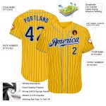 Gold Navy Pinstripe Light Blue Authentic Custom Baseball Jersey Custom Gold Navy Pinstripe Navy-Light Blue Authentic Baseball