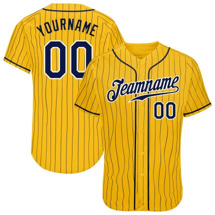 Custom Gold Navy Pinstripe Authentic Baseball Jersey - Navy and White Design Custom Gold Navy Pinstripe Navy-White Authentic