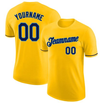 Custom Gold Navy Powder Blue Performance T-Shirt for Men and Women, Breathable Sports Apparel Custom Gold Navy-Powder Blue