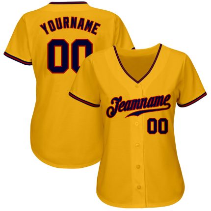 Custom Navy-Red Gold Baseball Jersey - Authentic Design, Personalized Sports Apparel Custom Gold Navy-Red Authentic Baseball