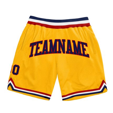 Authentic Throwback Basketball Shorts in Custom Gold Navy-Red Design Custom Gold Navy-Red Authentic Throwback Basketball