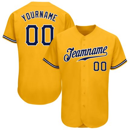 Custom Gold Navy White Baseball Jersey - Authentic Sports Apparel Custom Gold Navy-White Authentic Baseball Jersey