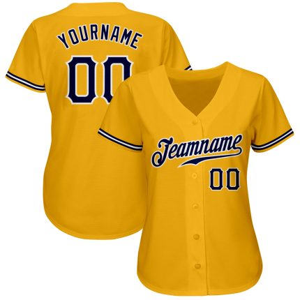 Custom Gold Navy White Baseball Jersey - Authentic Sports Apparel Custom Gold Navy-White Authentic Baseball Jersey