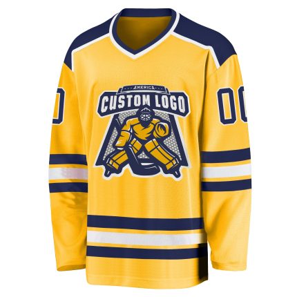 Custom Gold Hockey Jersey - Navy and White Design, Personalized Team Apparel Custom Gold Navy-White Hockey Jersey