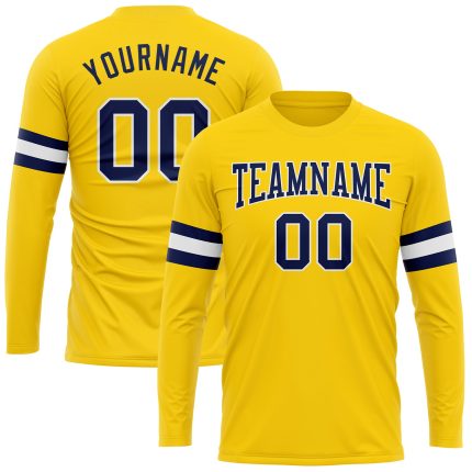 Custom Gold Navy White Long Sleeve Performance Tee for Men and Women Custom Gold Navy-White Long Sleeve Performance T-Shirt