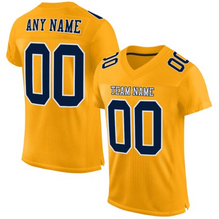 Custom Gold Navy White Football Jersey - Authentic Mesh Design for Fans Custom Gold Navy-White Mesh Authentic Football Jersey
