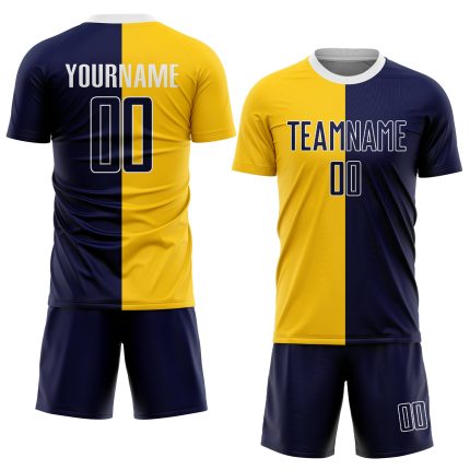 Custom Gold Navy White Soccer Jersey Split Fashion Uniform Sublimation Custom Gold Navy-White Sublimation Split Fashion Soccer
