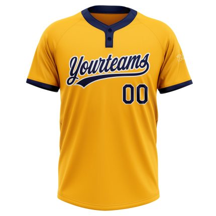 Custom Gold Navy-White Unisex Softball Jersey - Two-Button Style, Soft Fabric Custom Gold Navy-White Two-Button Unisex Softball