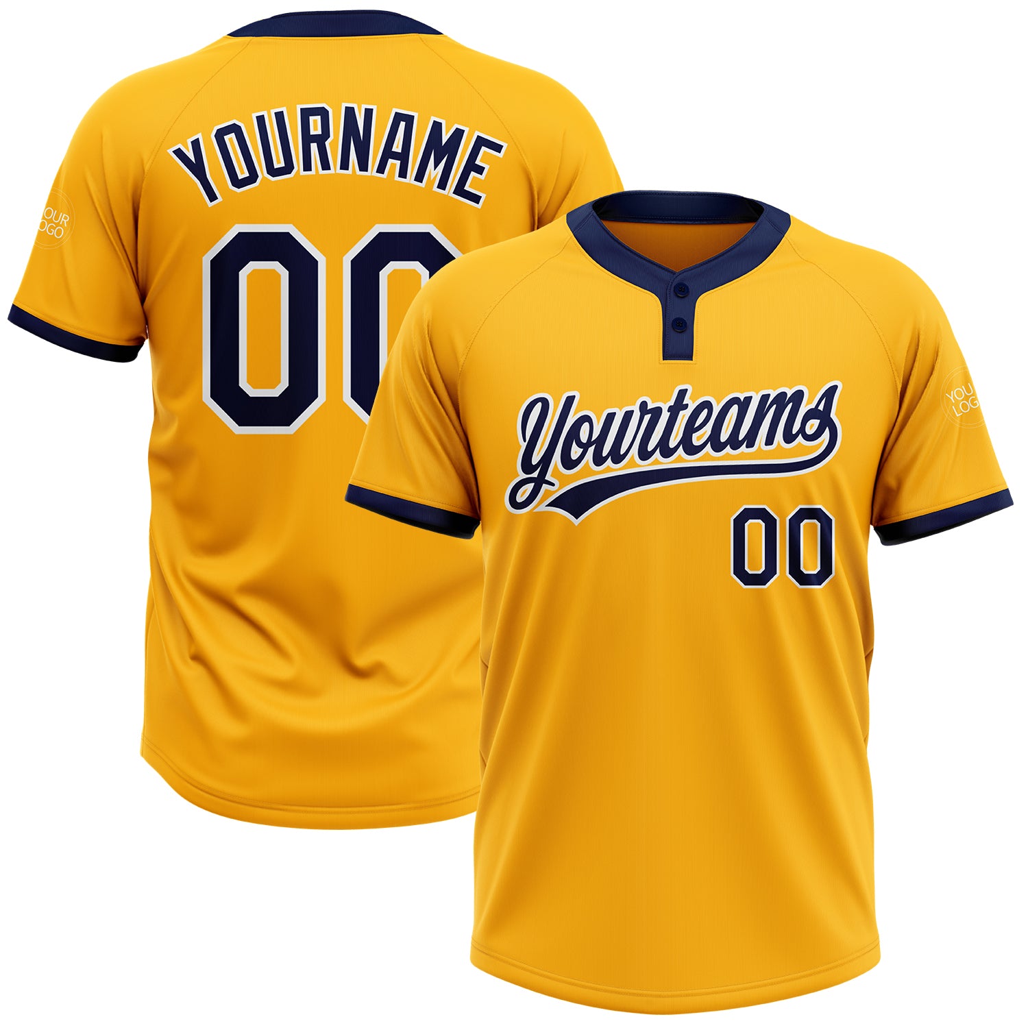 Custom Gold Navy-White Unisex Softball Jersey - Two-Button Style, Soft Fabric Custom Gold Navy-White Two-Button Unisex Softball
