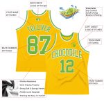 Custom Gold Neon Green White Basketball Jersey - Authentic Throwback Style Custom Gold Neon Green-White Authentic Throwback