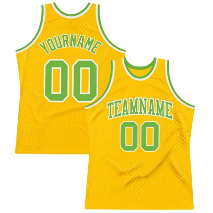 Custom Gold Neon Green White Basketball Jersey - Authentic Throwback Style Custom Gold Neon Green-White Authentic Throwback