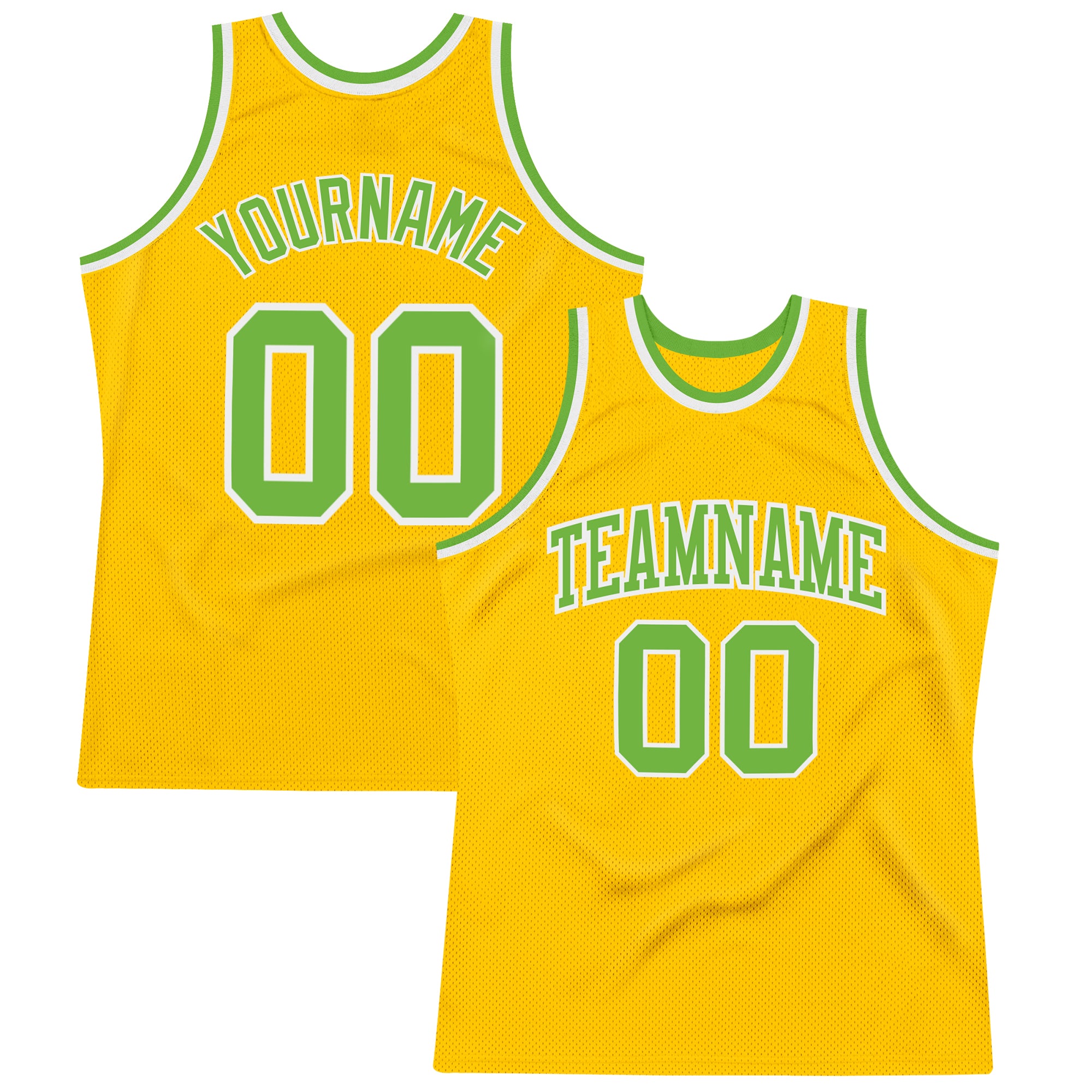 Custom Gold Neon Green White Basketball Jersey - Authentic Throwback Style Custom Gold Neon Green-White Authentic Throwback