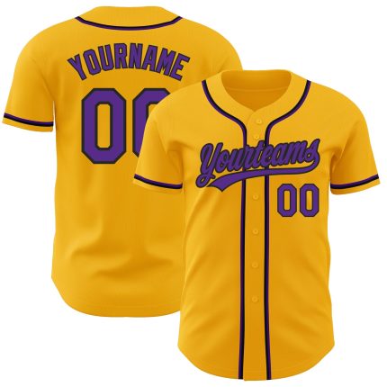 Gold Purple Black Custom Baseball Jersey - Authentic Design for Fans Custom Gold Purple-Black Authentic Baseball Jersey