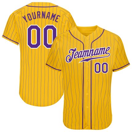 Custom Gold Purple Pinstripe Authentic Baseball Jersey - Purple-White Design Custom Gold Purple Pinstripe Purple-White Authentic