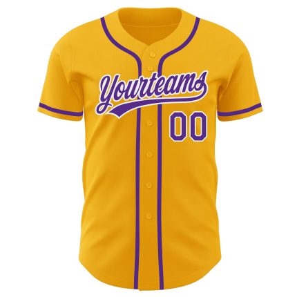 Custom Gold Purple White Baseball Jersey - Authentic Design, Personalized Team Apparel Custom Gold Purple-White Authentic