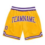 Gold Purple-White Custom Authentic Basketball Shorts - Throwback Style Custom Gold Purple-White Authentic Throwback Basketball