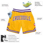 Gold Purple-White Custom Authentic Basketball Shorts - Throwback Style Custom Gold Purple-White Authentic Throwback Basketball