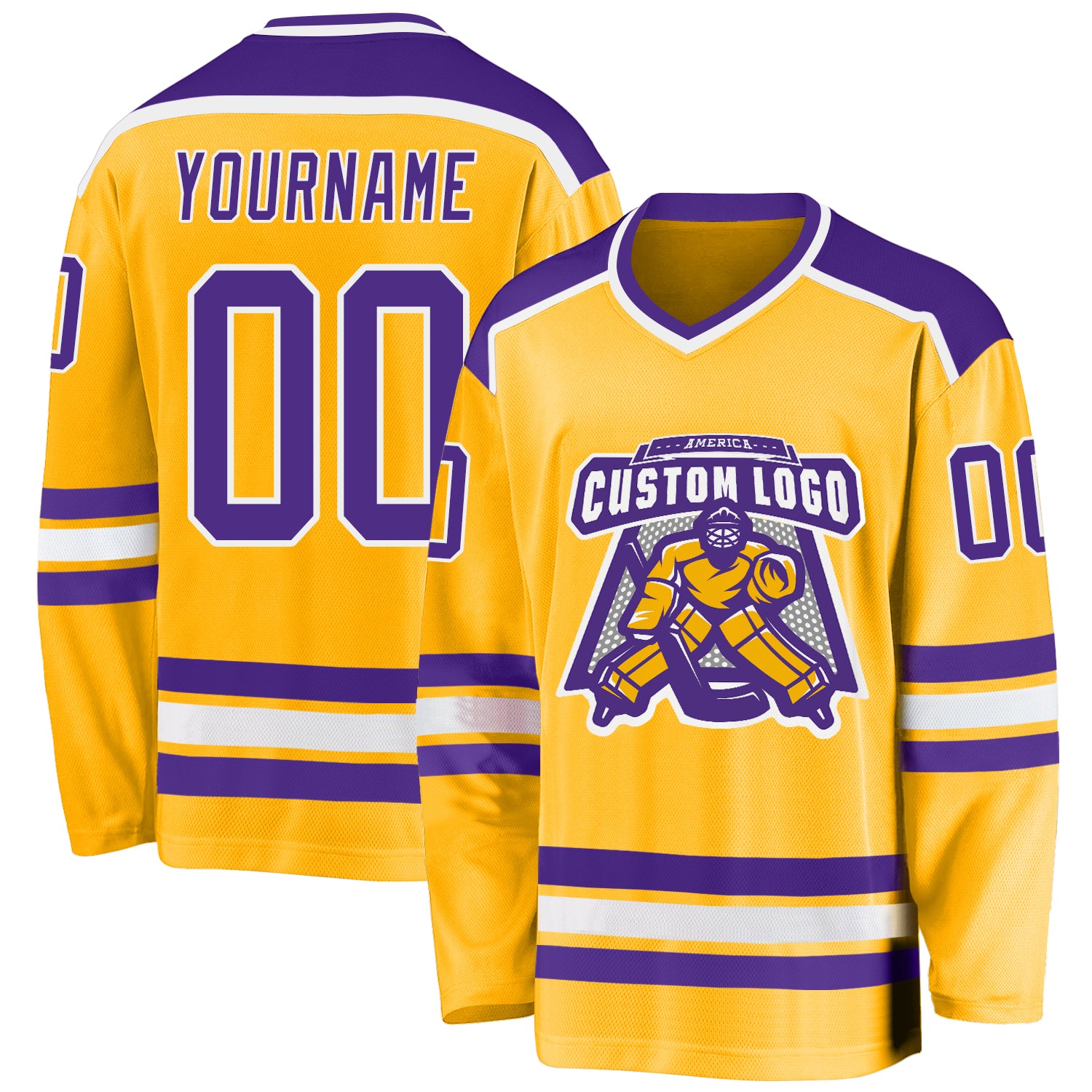 Custom Purple White Gold Hockey Jersey - Personalized Team Jersey for Fans Custom Gold Purple-White Hockey Jersey