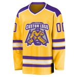 Custom Purple White Gold Hockey Jersey - Personalized Team Jersey for Fans Custom Gold Purple-White Hockey Jersey