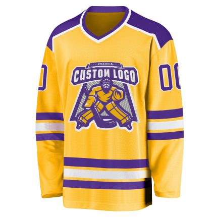 Custom Purple White Gold Hockey Jersey - Personalized Team Jersey for Fans Custom Gold Purple-White Hockey Jersey