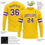 Gold Purple White Long Sleeve Performance T-Shirt - Custom Personalization Available Custom Gold Purple-White Long Sleeve