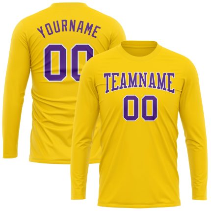 Gold Purple White Long Sleeve Performance T-Shirt - Custom Personalization Available Custom Gold Purple-White Long Sleeve