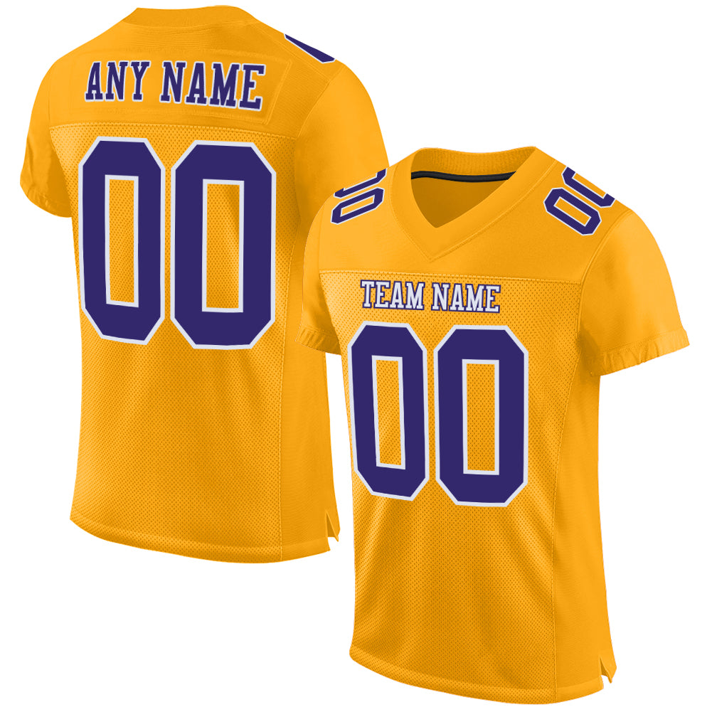 Custom Gold Purple White Football Jersey - Authentic Mesh Style Custom Gold Purple-White Mesh Authentic Football Jersey