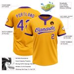Custom Gold Purple White Softball Jersey Unisex Two-Button Design Custom Gold Purple-White Two-Button Unisex Softball Jersey