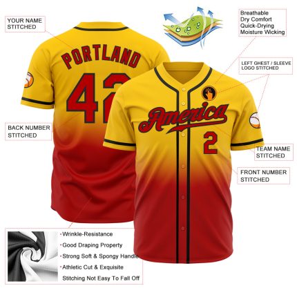 Authentic Custom Gold Red-Black Fade Fashion Baseball Jersey Custom Gold Red-Black Authentic Fade Fashion Baseball Jersey