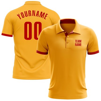 Custom Gold Red Performance Golf Shirt for Men - Stylish Polo Custom Gold Red Performance Golf Polo Shirt