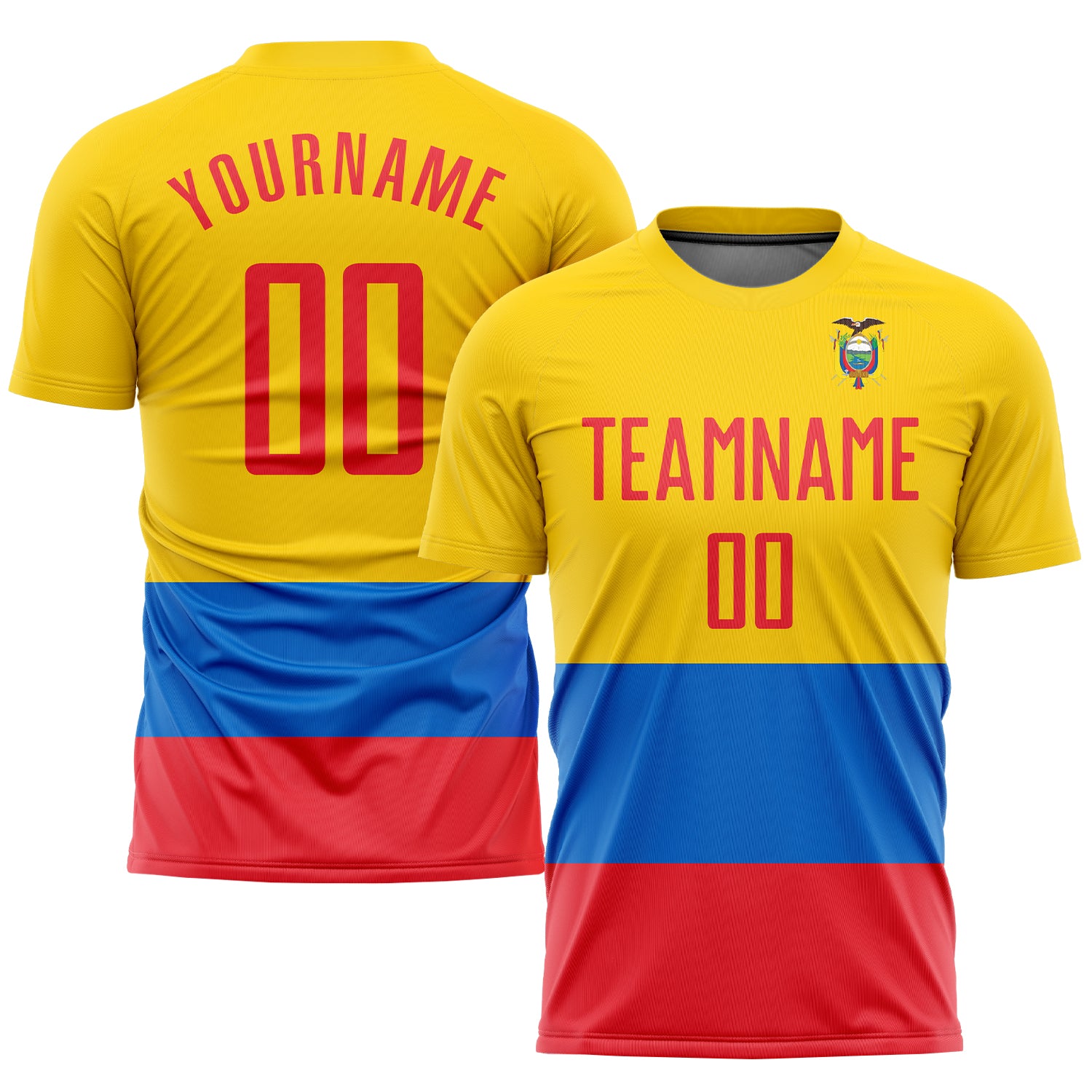 Ecuador Flag Soccer Jersey Custom Gold Red-Royal Sublimation Uniform Custom Gold Red-Royal Sublimation Ecuador Flag Soccer