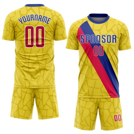 Custom Gold Red-Royal Soccer Jersey Uniform for Sublimation - Style 3598 Custom Gold Red-Royal Sublimation Soccer Uniform
