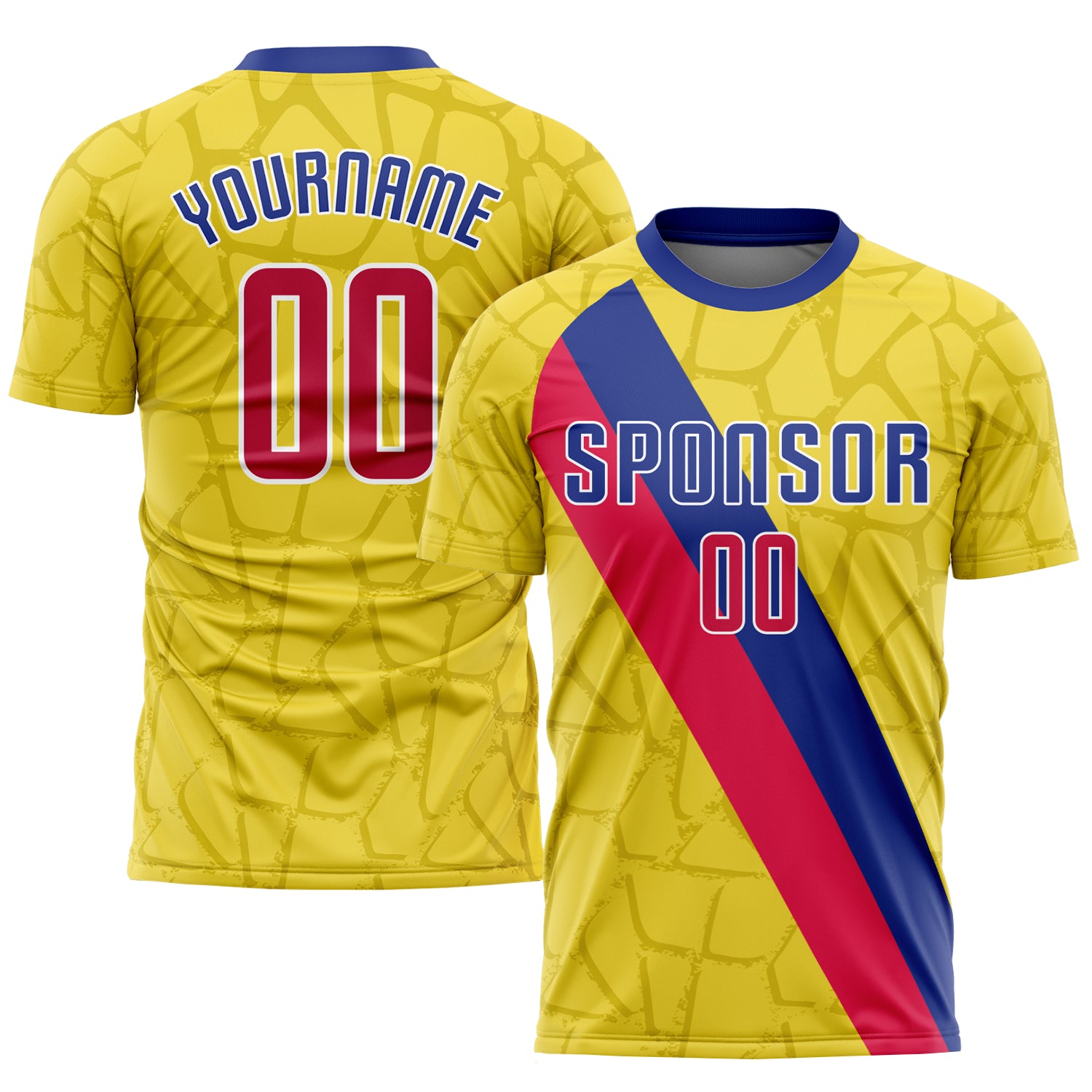 Custom Gold Red-Royal Soccer Jersey Uniform for Sublimation - Style 3598 Custom Gold Red-Royal Sublimation Soccer Uniform