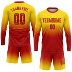Custom Gold Red Sublimation Soccer Jersey Long Sleeve Fade Fashion Uniform Custom Gold Red Sublimation Long Sleeve Fade Fashion