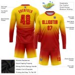 Custom Gold Red Sublimation Soccer Jersey Long Sleeve Fade Fashion Uniform Custom Gold Red Sublimation Long Sleeve Fade Fashion