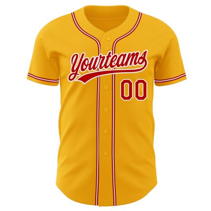 Custom Gold Red White Baseball Jersey - Authentic Sports Apparel Custom Gold Red-White Authentic Baseball Jersey