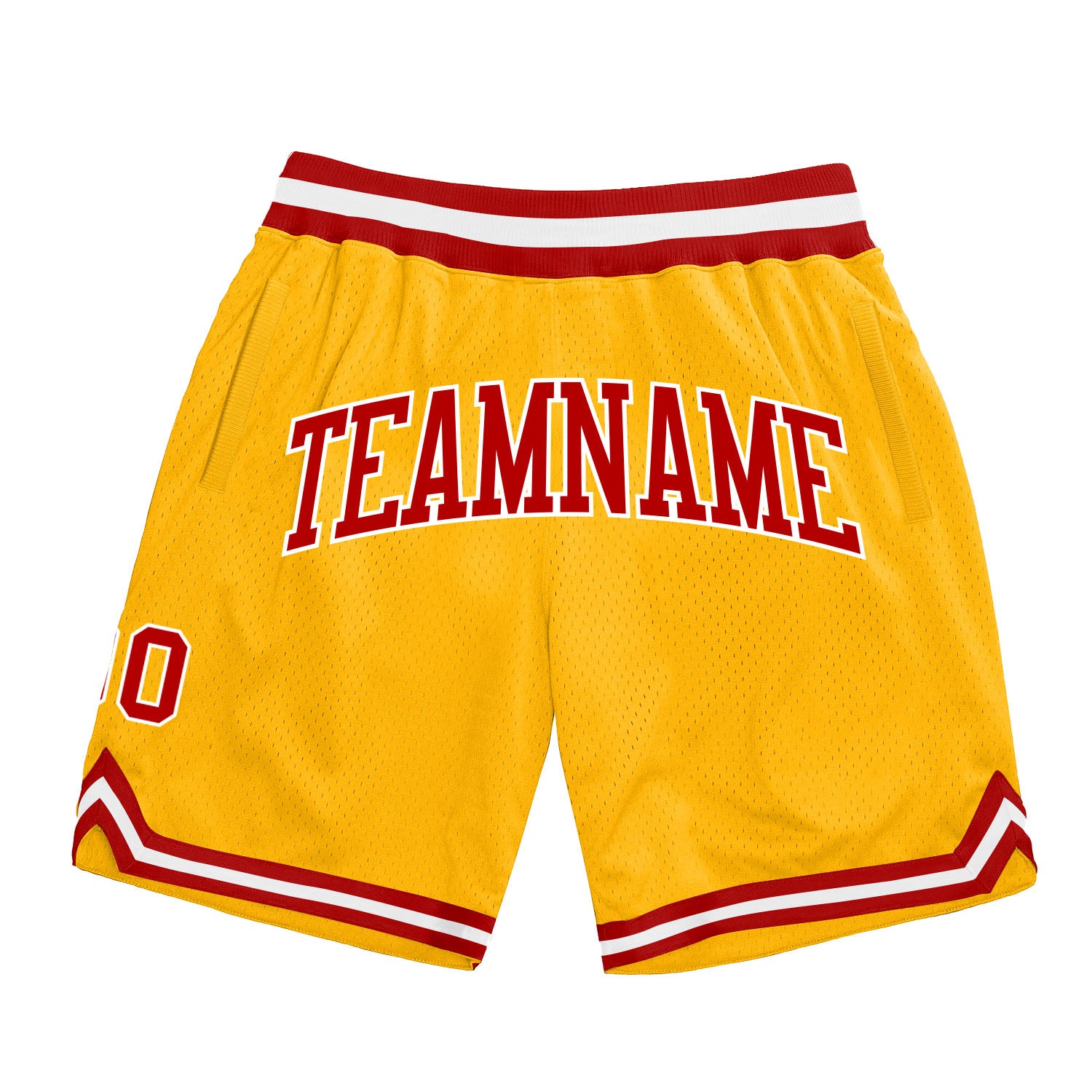 Gold Red White Custom Authentic Throwback Basketball Shorts for Men Custom Gold Red-White Authentic Throwback Basketball