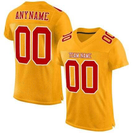 Custom Gold Red-White Authentic Football Jersey - Personalized Mesh Jersey for Fans Custom Gold Red-White Mesh Authentic