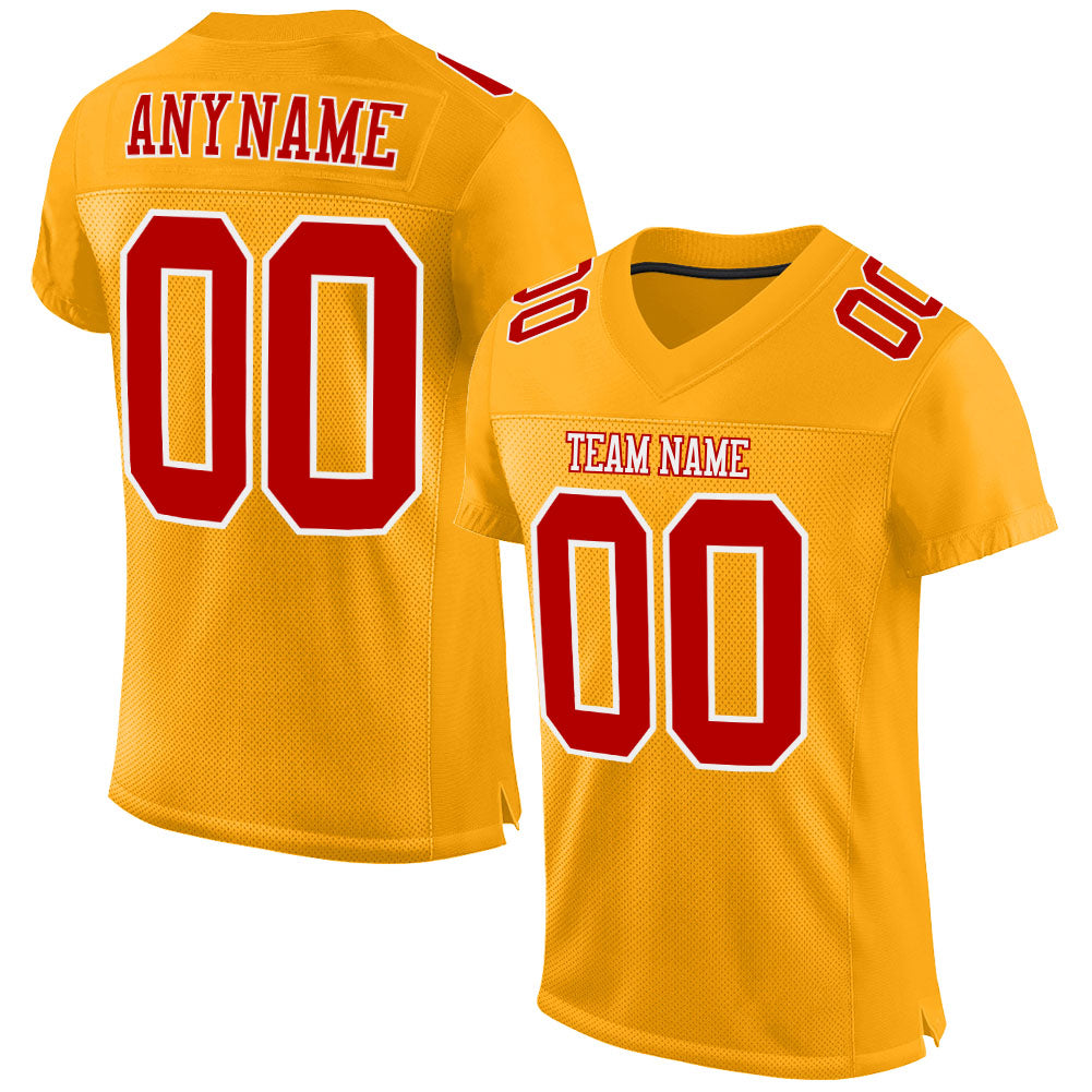 Custom Gold Red-White Authentic Football Jersey - Personalized Mesh Jersey for Fans Custom Gold Red-White Mesh Authentic