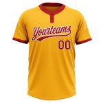 Custom Gold Red-White Unisex Softball Jersey - Two-Button Design for Comfort Custom Gold Red-White Two-Button Unisex Softball