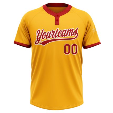 Custom Gold Red-White Unisex Softball Jersey - Two-Button Design for Comfort Custom Gold Red-White Two-Button Unisex Softball