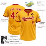 Custom Gold Red-White Unisex Softball Jersey - Two-Button Design for Comfort Custom Gold Red-White Two-Button Unisex Softball