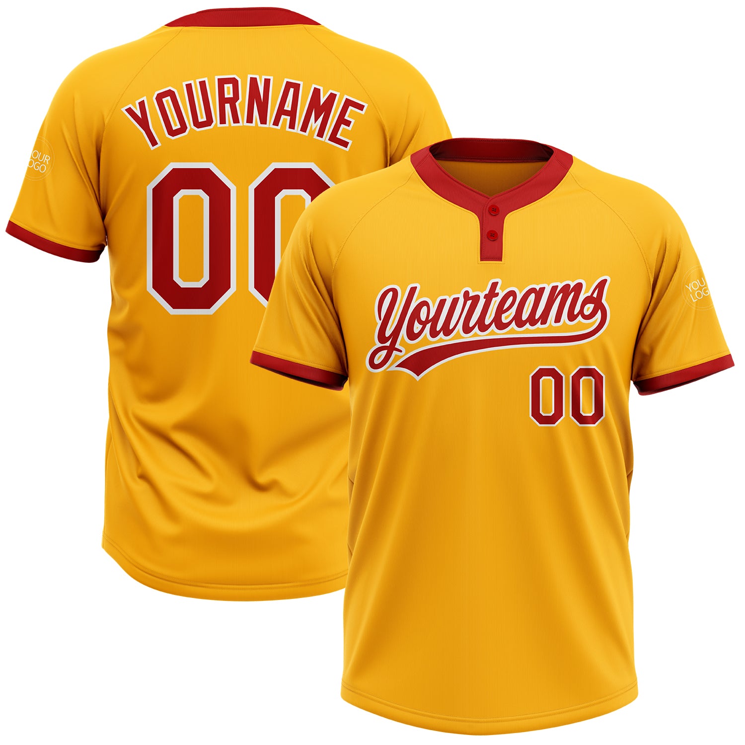 Custom Gold Red-White Unisex Softball Jersey - Two-Button Design for Comfort Custom Gold Red-White Two-Button Unisex Softball