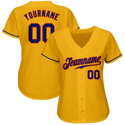 Custom Gold Royal-Orange Baseball Jersey - Authentic Team Sportswear Custom Gold Royal-Orange Authentic Baseball Jersey
