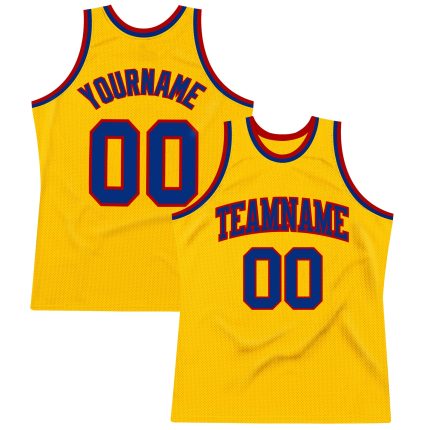 Gold Royal-Red Custom Authentic Basketball Jersey - Throwback Style Custom Gold Royal-Red Authentic Throwback Basketball